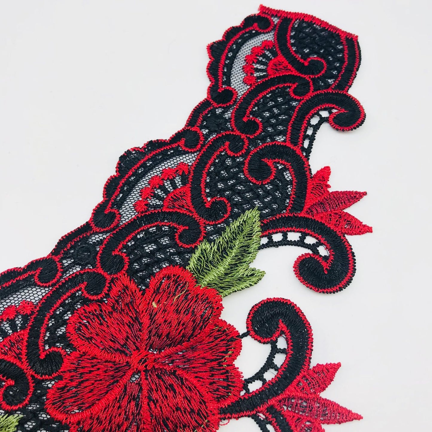 FLORAL EMBROIDERED RED NECKLINE FLOWER APPLIQUE