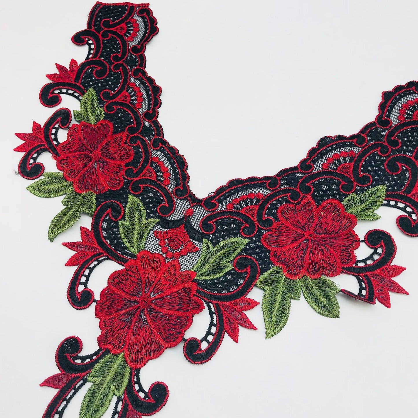 FLORAL EMBROIDERED RED NECKLINE FLOWER APPLIQUE