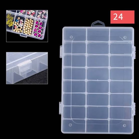 PLASTIC STORAGE ORGANIZER FOR BEADS PEARLS 24 SLOTS TRANSPARENT PLASTIC JEWELRY ORGANIZER BOX COMPARTMENT STORAGE CONTAINER FOR BEAD RINGS JEWELRY DISPLAY ORGANIZER