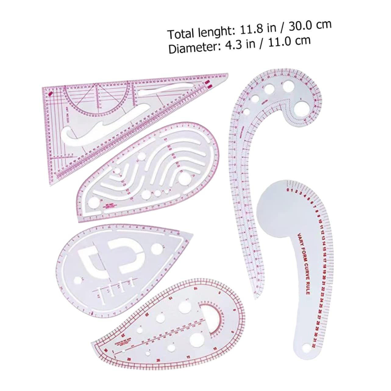CURVE METRIC RULER SET OF 6 SEWING TOOLS,