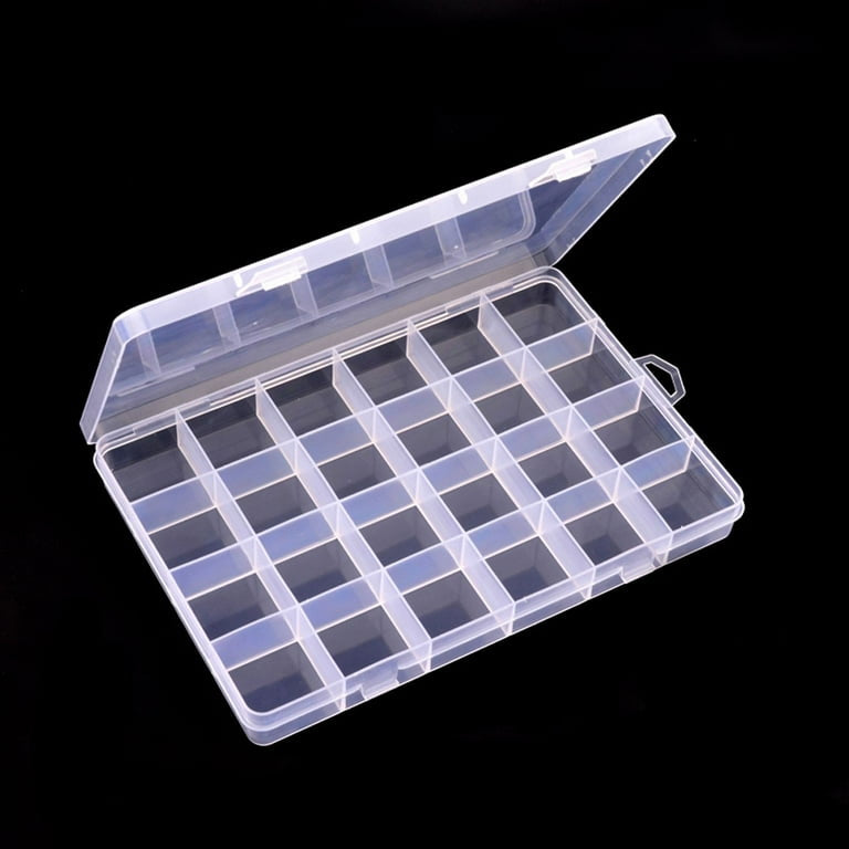 PLASTIC STORAGE ORGANIZER FOR BEADS PEARLS 24 SLOTS TRANSPARENT PLASTIC JEWELRY ORGANIZER BOX COMPARTMENT STORAGE CONTAINER FOR BEAD RINGS JEWELRY DISPLAY ORGANIZER