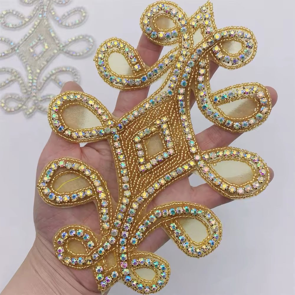 AZTEC STYLE RHINESTONE CRYSTAL APPLIQUE