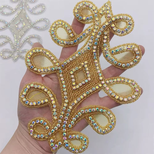 AZTEC STYLE RHINESTONE CRYSTAL APPLIQUE