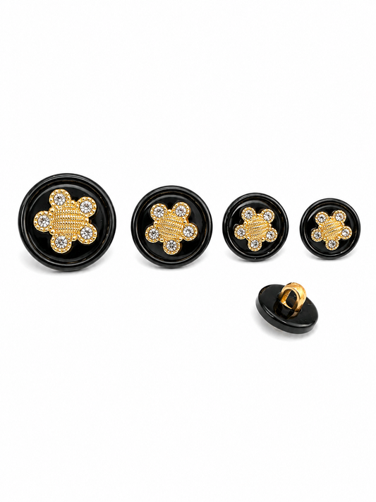 GEM FLOWER BUTTON BLACK